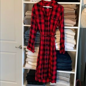 Buffalo Plaid Midi Shirt Dress
